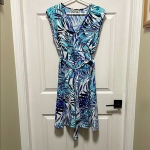 Brochure | Tropical | Blue&Teal |Patterned | Cap Sleeve |v-Neck Sundress |Size S